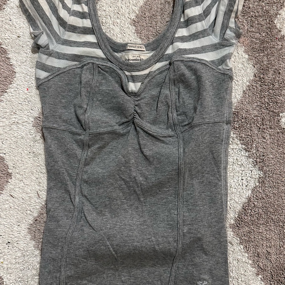Abercrombie & Fitch Gray and White Striped Tee